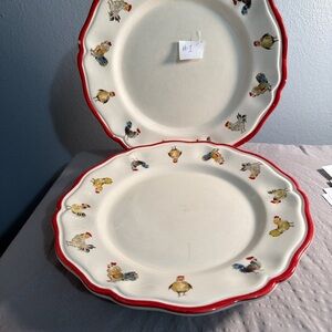 (2) Jacques Pepin Sur La Table Rooster Dinner Plate Handcrafted Earthenware Chip